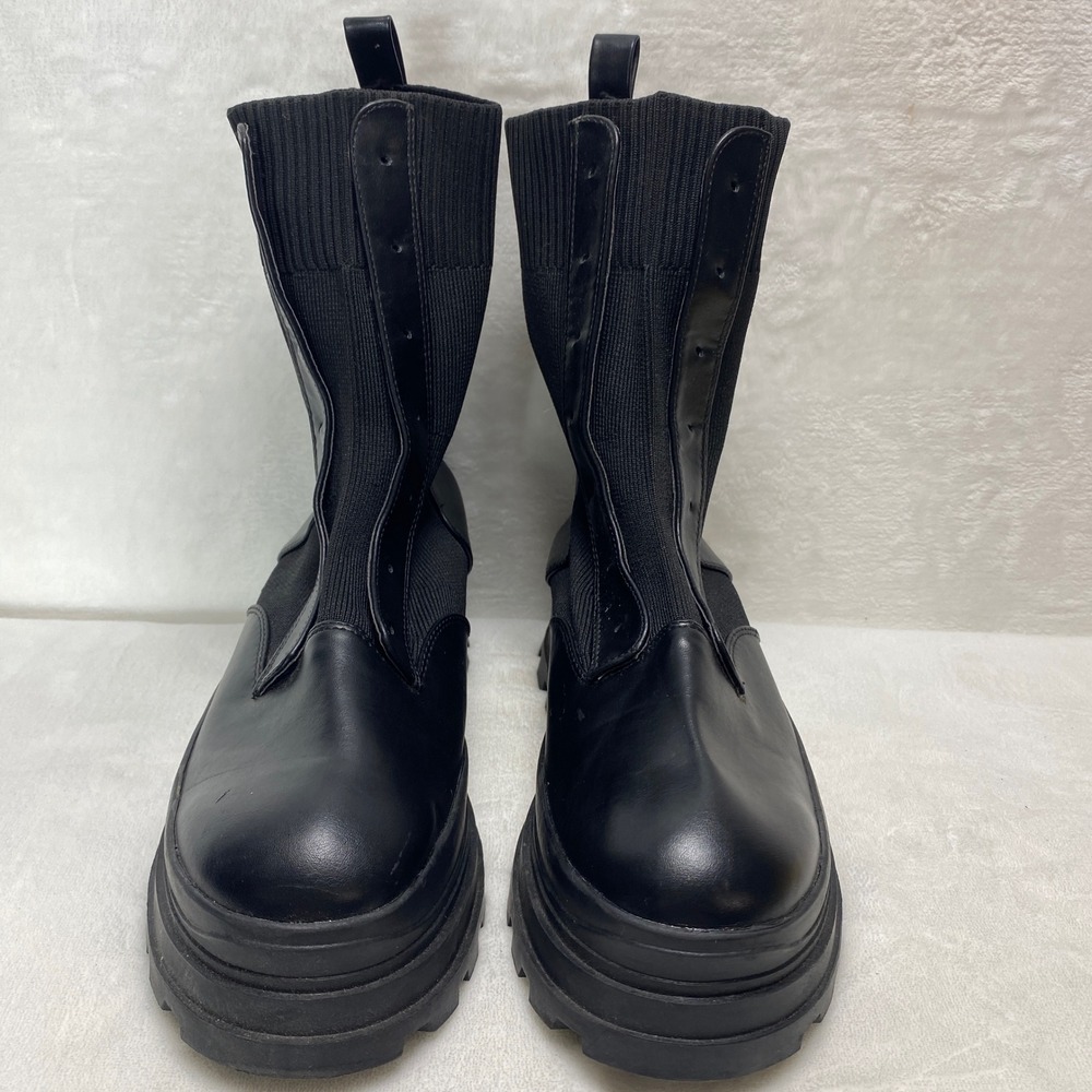 Lemonade Womens Black Chunky Platform Sock Boots Combat Style Biker Goth